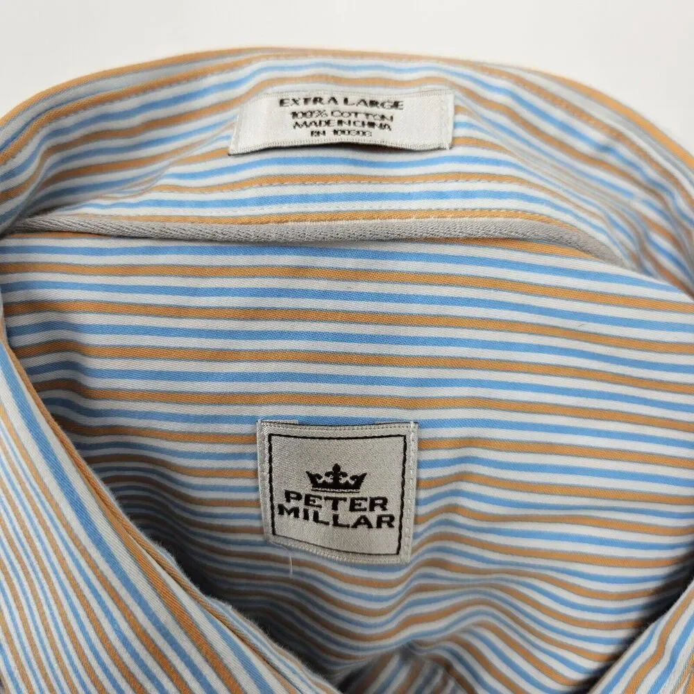 Peter Millar Shirt Mens Extra Large Striped Blue Button Up Long Sleeve Preppy XL